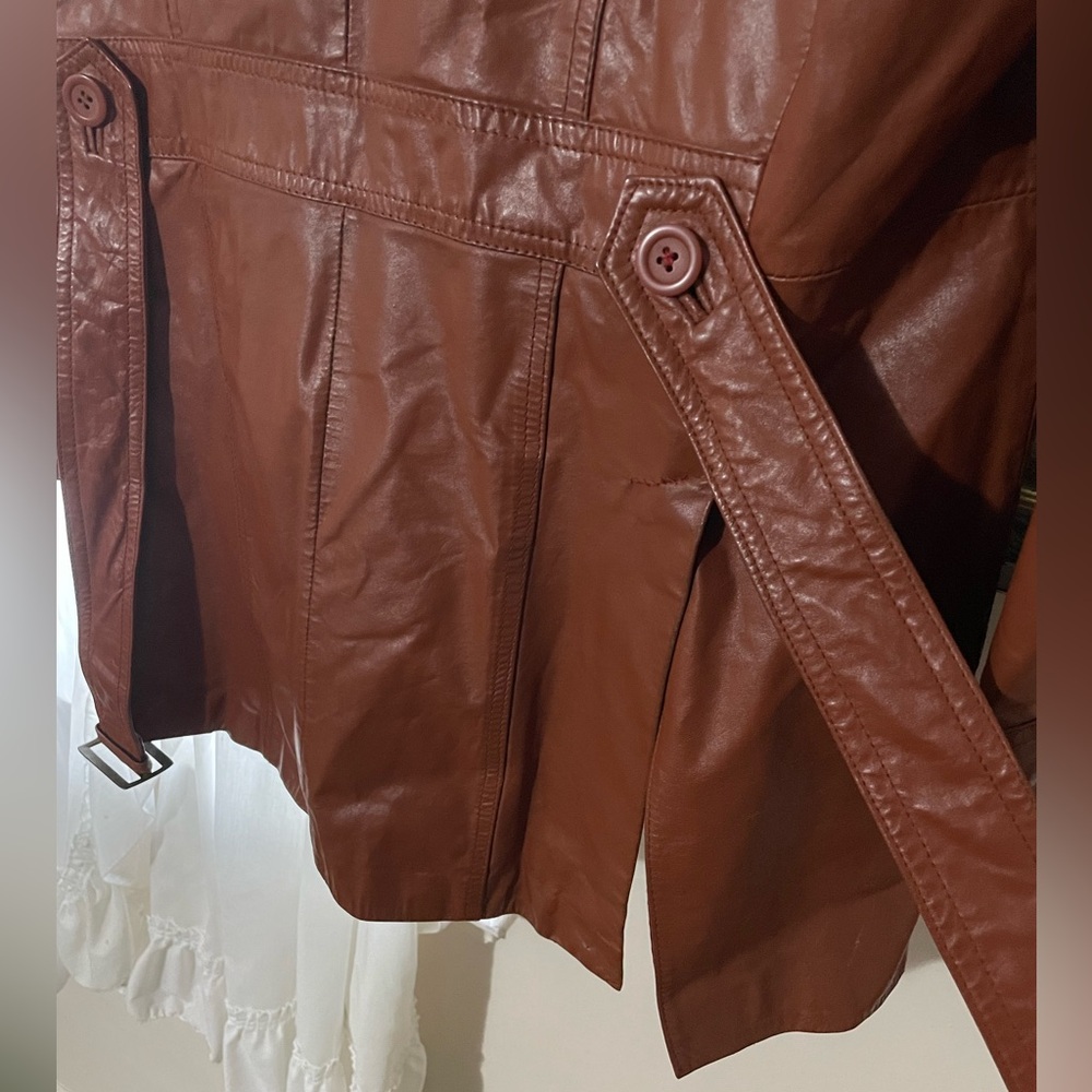 Martini Cognac Brown Leather Jacket with Removable Faux Fur Lining - Picture 10 of 16